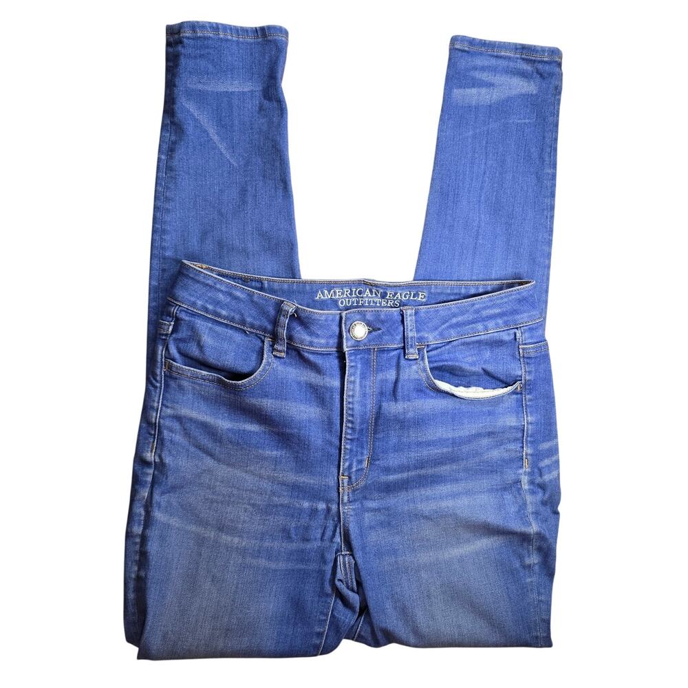 American Eagle Super Super Stretch Hi Rise Blue Jeggings Size 8 Long Womens